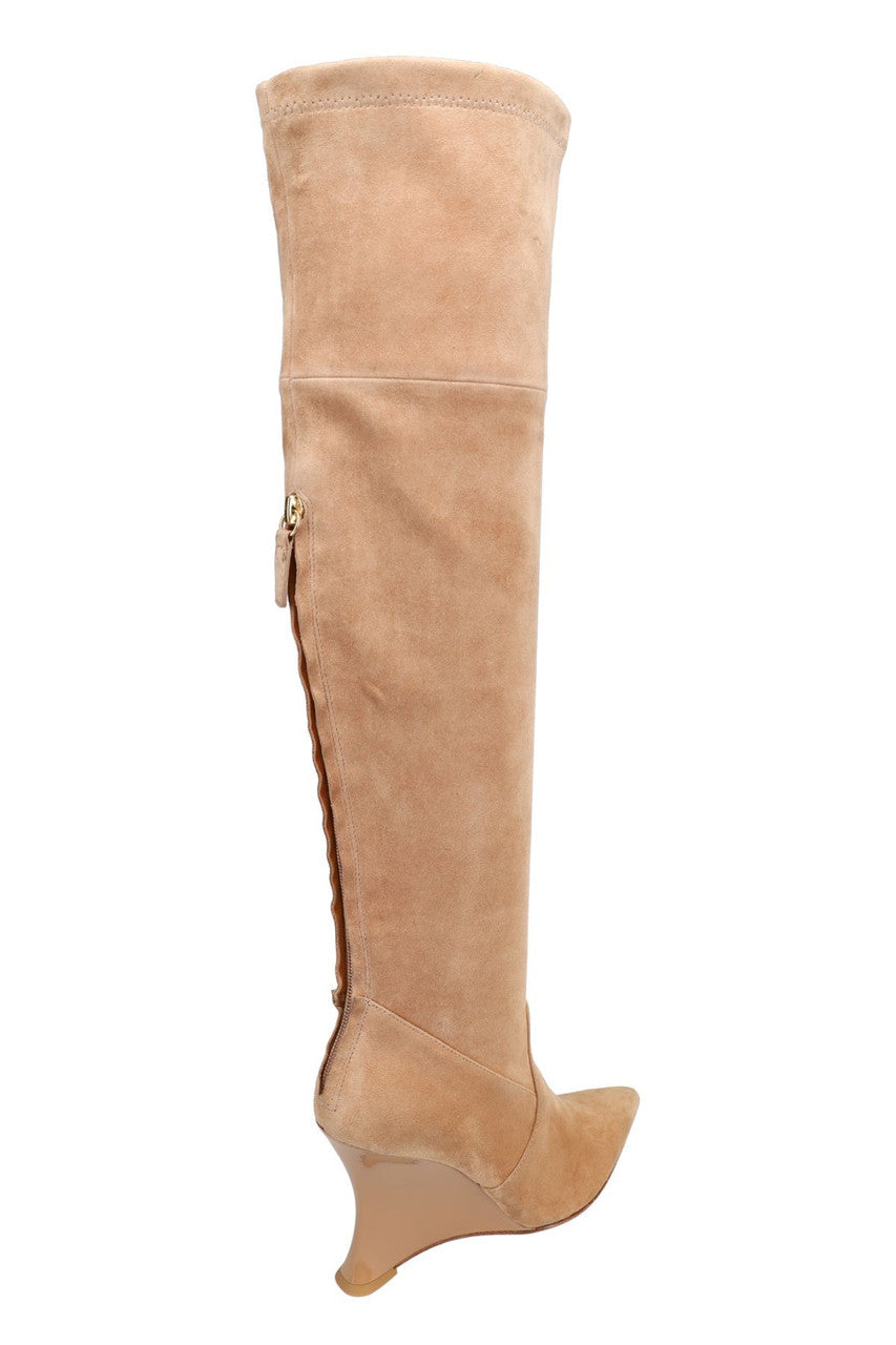Buy Natsu Stretch Suede Over the Knee Wedge Boot in Doe Online Doe Natori