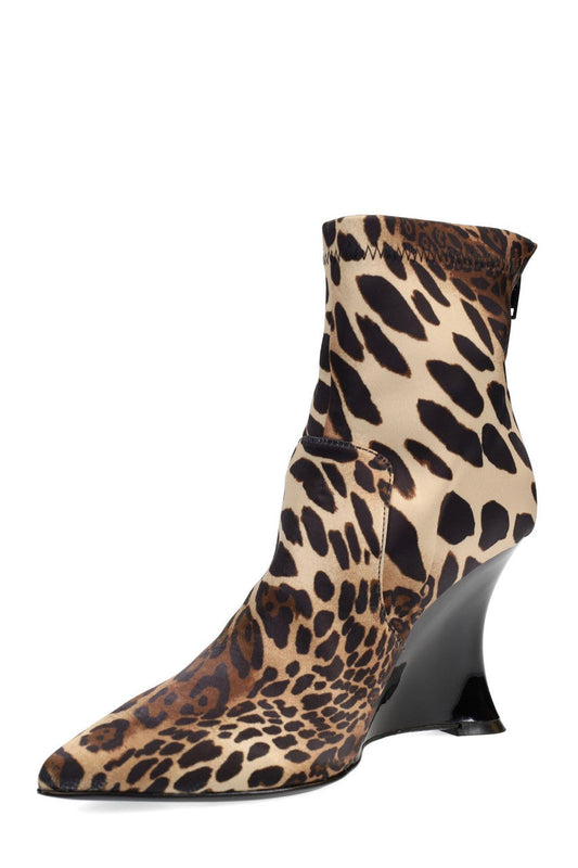 Buy Neko Luxe Leopard Satin Wedge Ankle Boot in Chestnut Online Chestnut Natori
