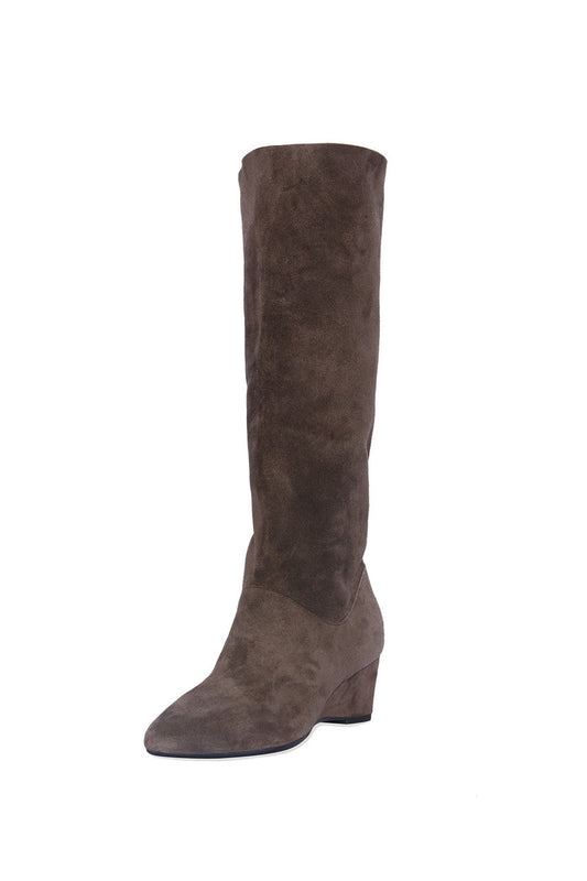 Buy Thrill Suede Contour Wedge Tall Slouch Boot in Truffle Online Truffle Natori