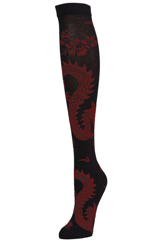 Buy Dragon Knee High Socks in Black/Rhubarb Online Black/Rhubarb Natori