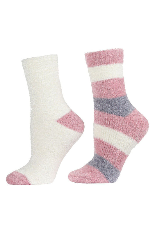 Buy Chenille Striped/Solid Cozy Crew Socks - 2 Pair Pack in Blush Online Blush Natori