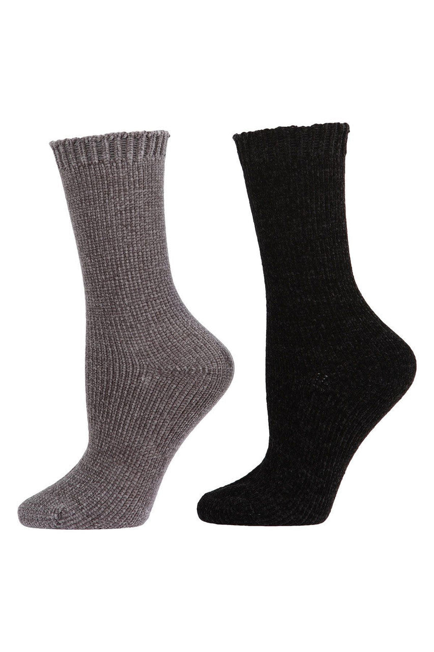 Buy Chenille Solid Crew Socks - 2 Pair Pack in Black/Gray Online Black/Gray Natori