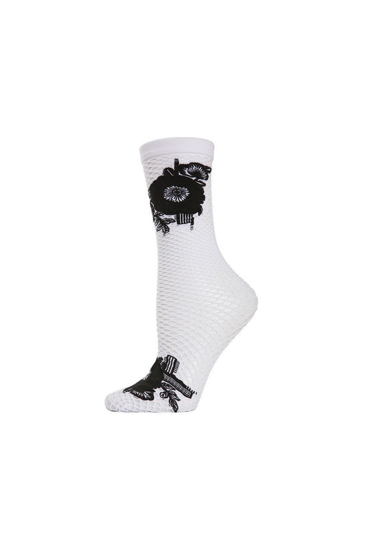Buy Floral Applique Net Crew Socks in White Online White Natori