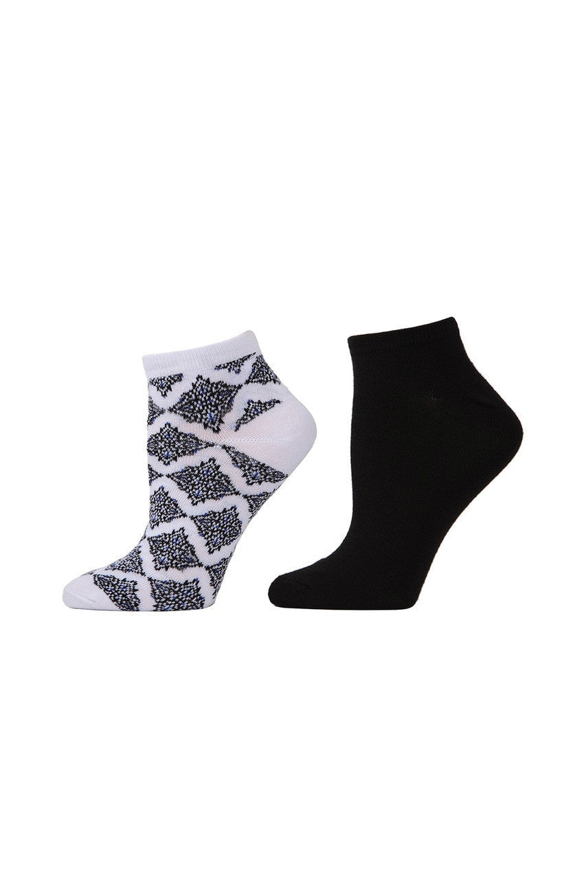 Buy Diamond Socks - 2 Pair Pack in White/Black Online White/Black Natori