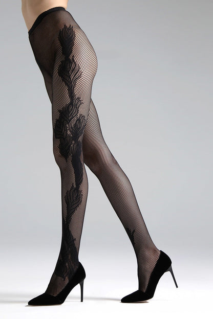 Buy Peacock Feather Net Tights in Black Online Black Natori