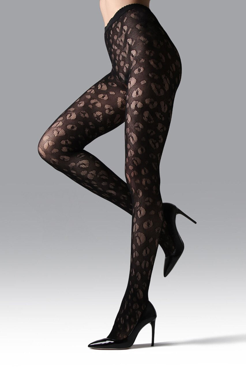 Buy Leopard Net Tights in Black Online Black Natori