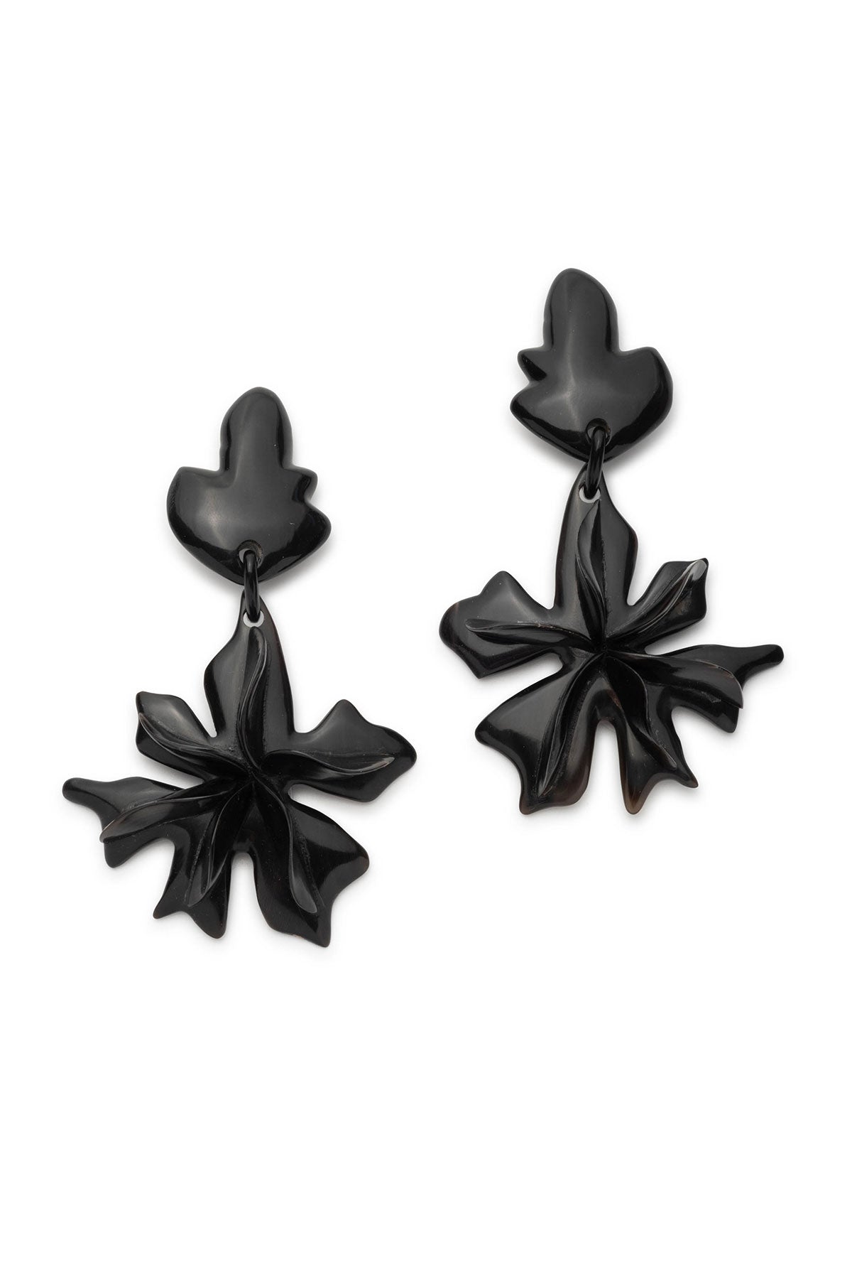 Horn Floral Dangle Earrings Black Natori