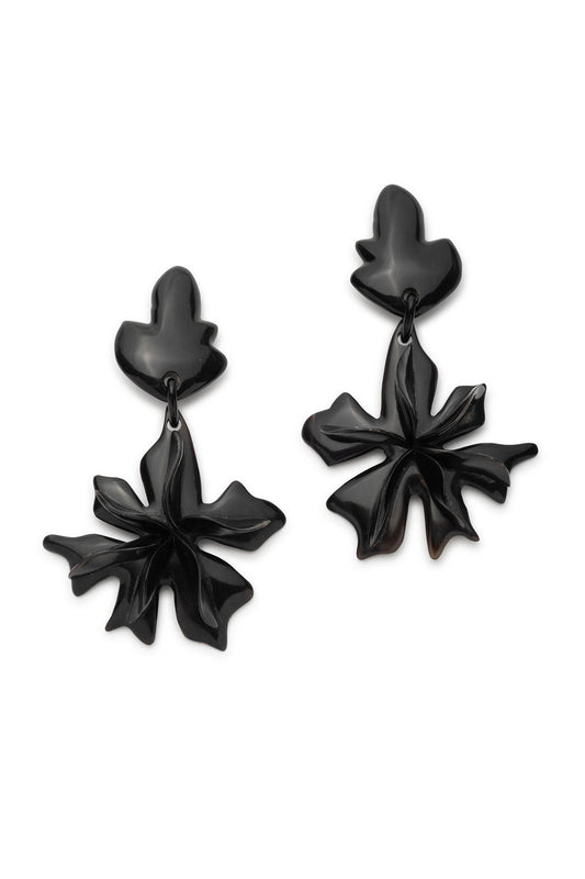 Horn Floral Dangle Earrings Black Natori