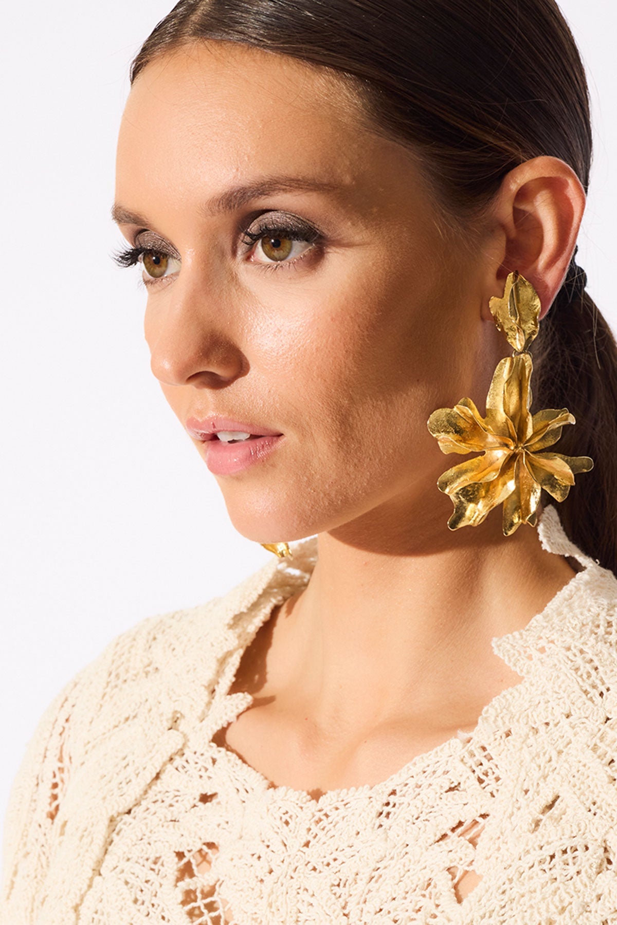 Gold Plated Brass Floral Cuff Earrings Gold Natori