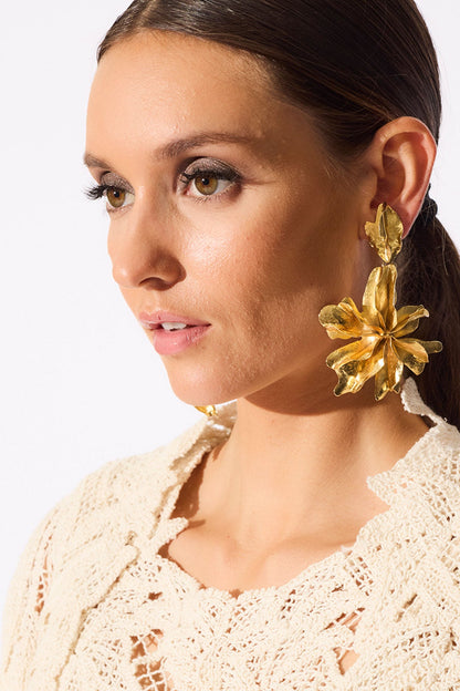 Gold Plated Brass Floral Cuff Earrings Gold Natori