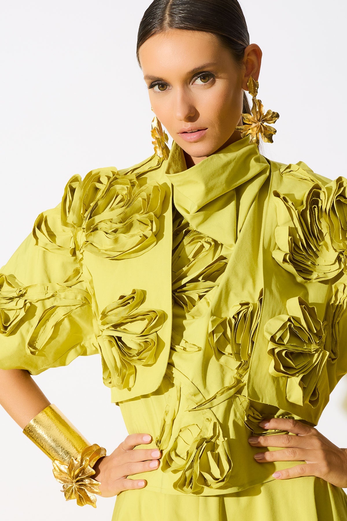 Gold Plated Brass Floral Cuff Earrings Gold Natori