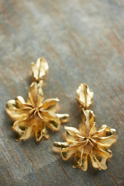 Gold Plated Brass Floral Cuff Earrings Gold Natori