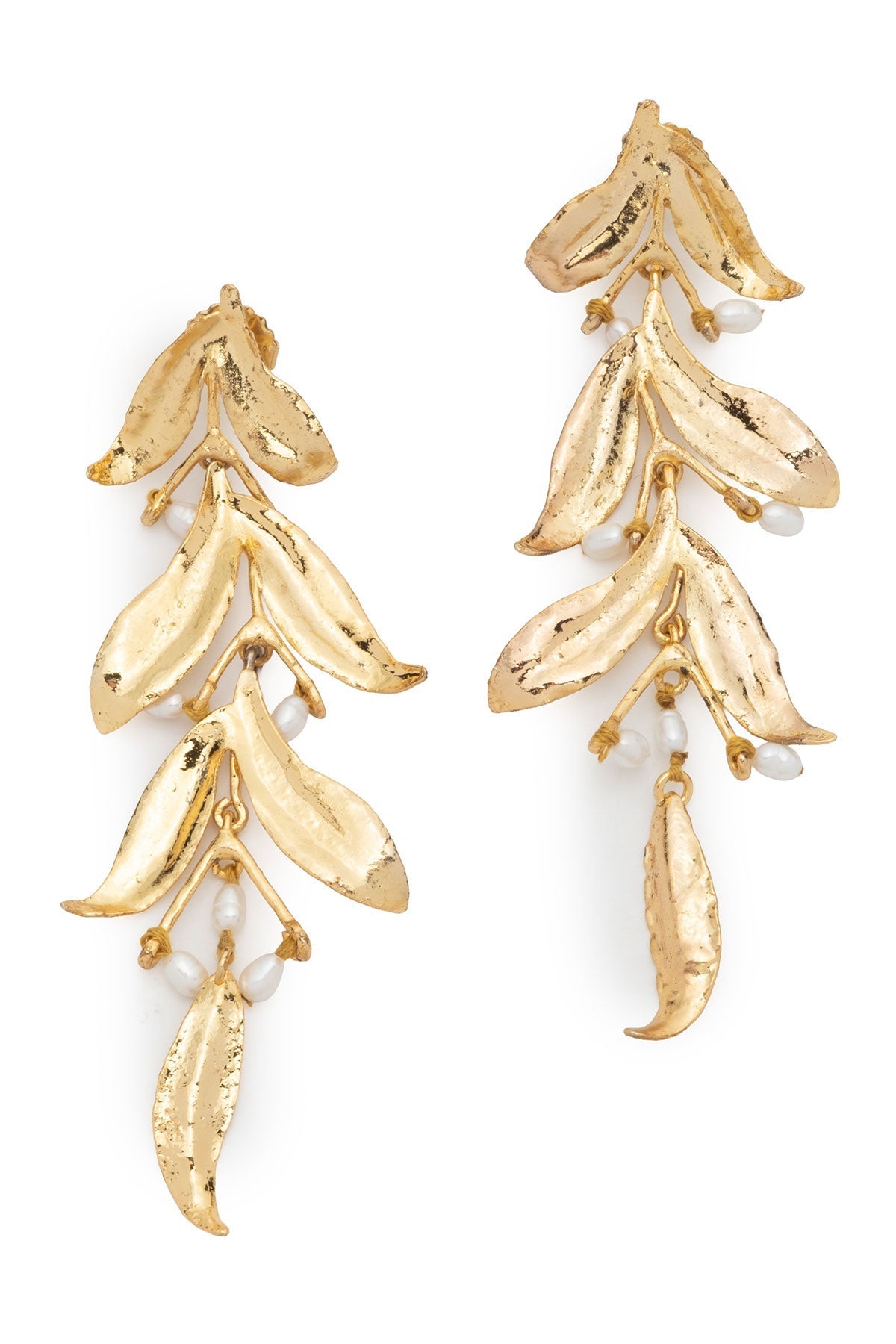 Fresh Water Pearl & Gold Plated Drop Leaf Pierced Earrings Gold Natori