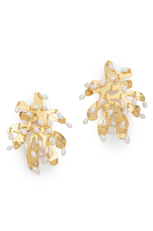 Fresh Water Pearl & Gold Plated Cluster Pierced Earrings Gold Natori