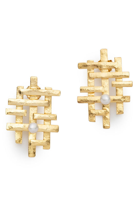Fresh Water Pearl & Gold Plated Statement Pierced Earrings Gold Natori