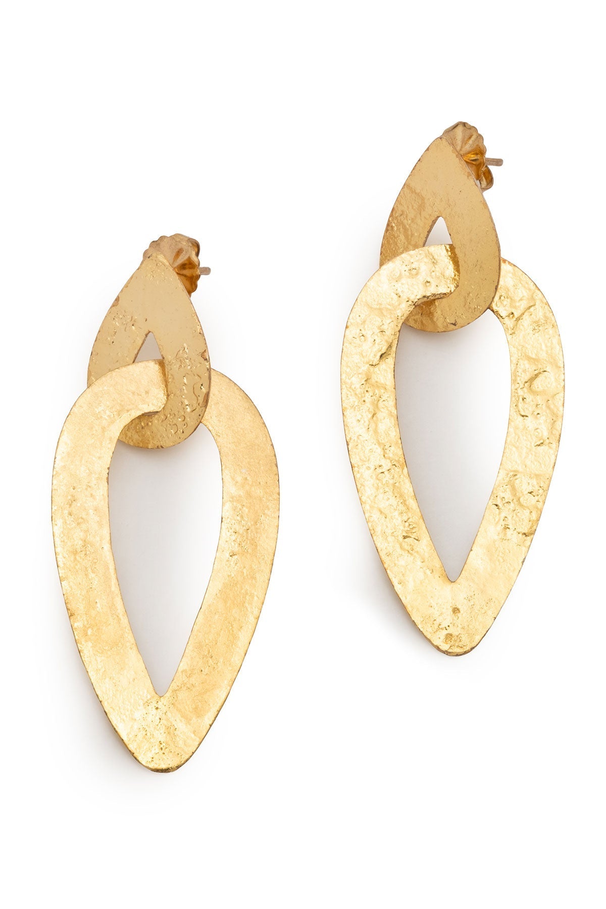 Hammered Gold Plated Interlinked Drop Pierced Earrings Gold Natori