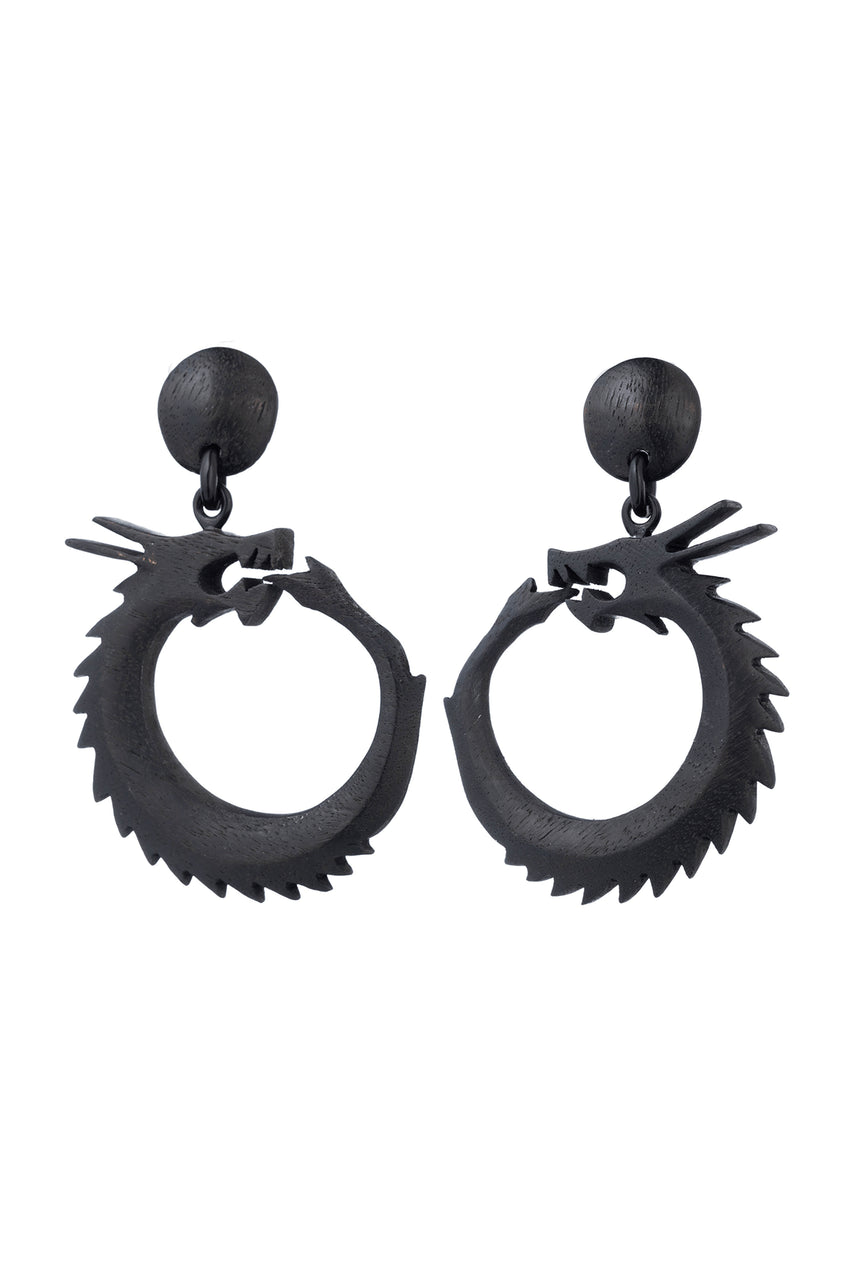 Buy Buffalo Horn Dragon Drop Earrings in Black Online Black Natori