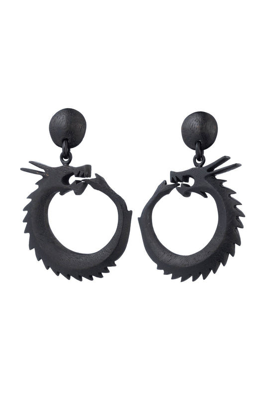 Buy Buffalo Horn Dragon Drop Earrings in Black Online Black Natori
