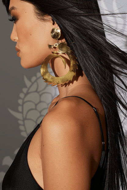 Buy Hammered Brass Dragon Swirl Drop Clip Earrings in Gold Online Gold Natori