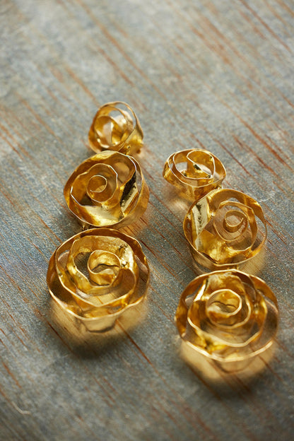 Rosette Gold Plated Three Tier Earrings Gold Natori