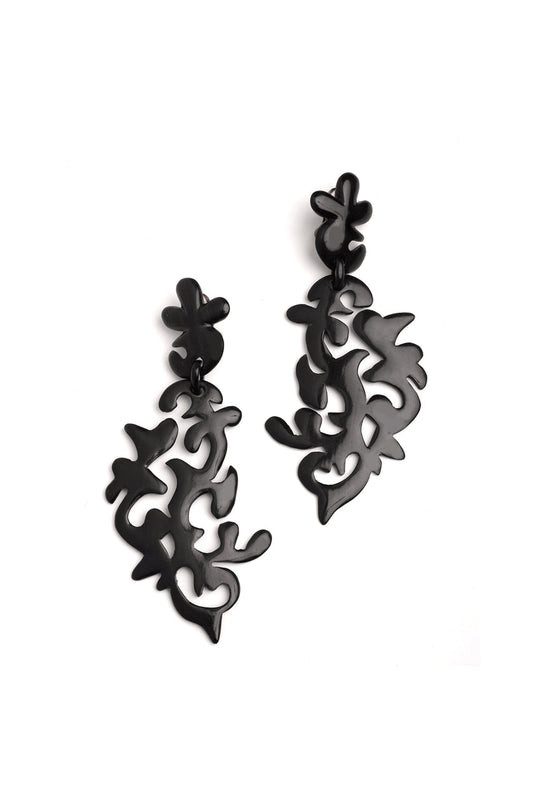Buy Buffalo Horn Scroll Drop Earrings in Black Online Black Natori