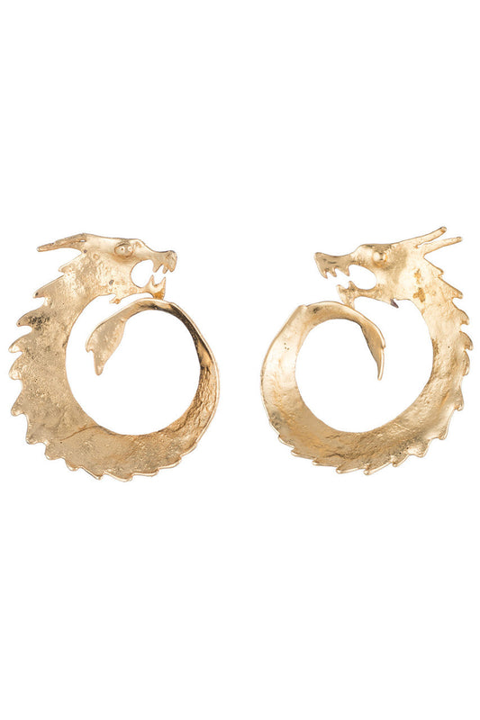 Buy Hammered Brass Dragon Swirl Clip Earrings in Gold Online Gold Natori