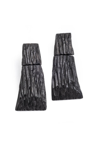 Acacia Wood Long Tiered Earrings Black Natori
