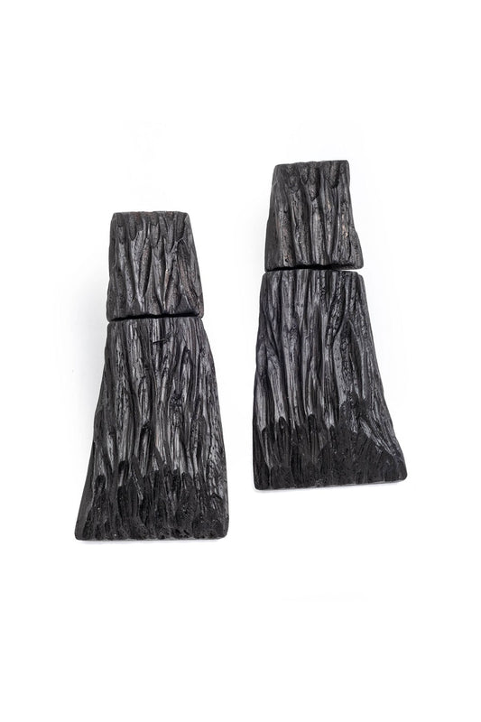 Acacia Wood Long Tiered Earrings Black Natori