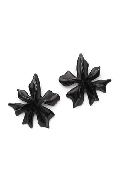 Horn Statement Floral Earrings Black Natori