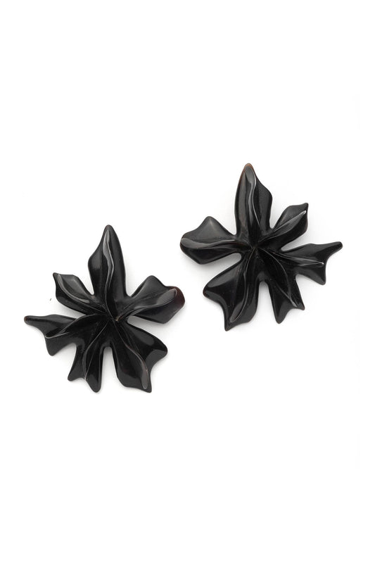 Horn Statement Floral Earrings Black Natori