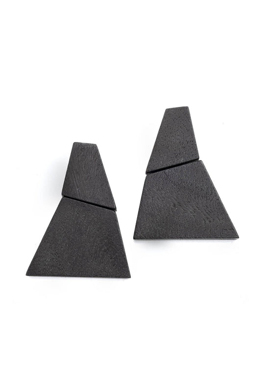 Acacia Wood Tiered Earrings Black Natori