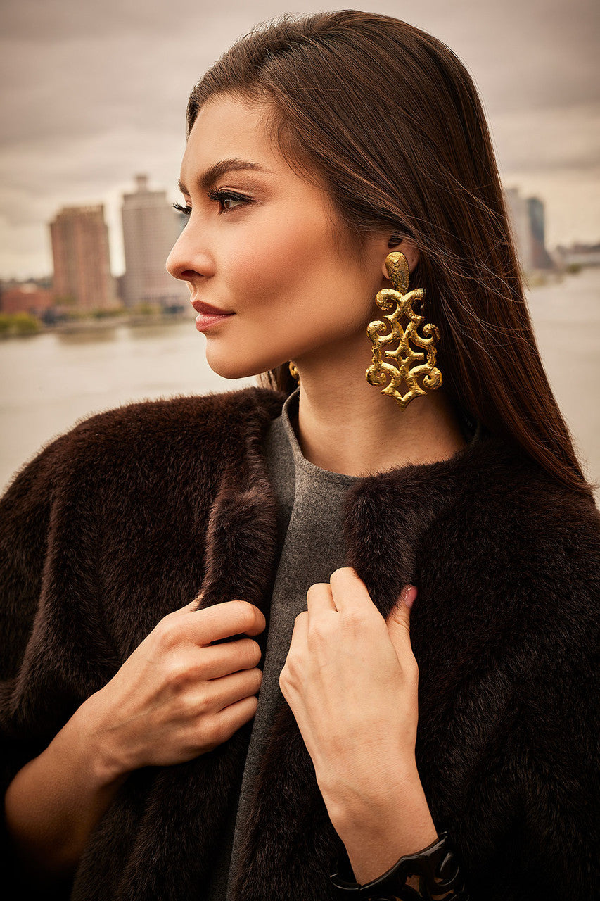Buy Gold Plated Brass Teardrop Cut Out Earrings in Gold Online Gold Natori