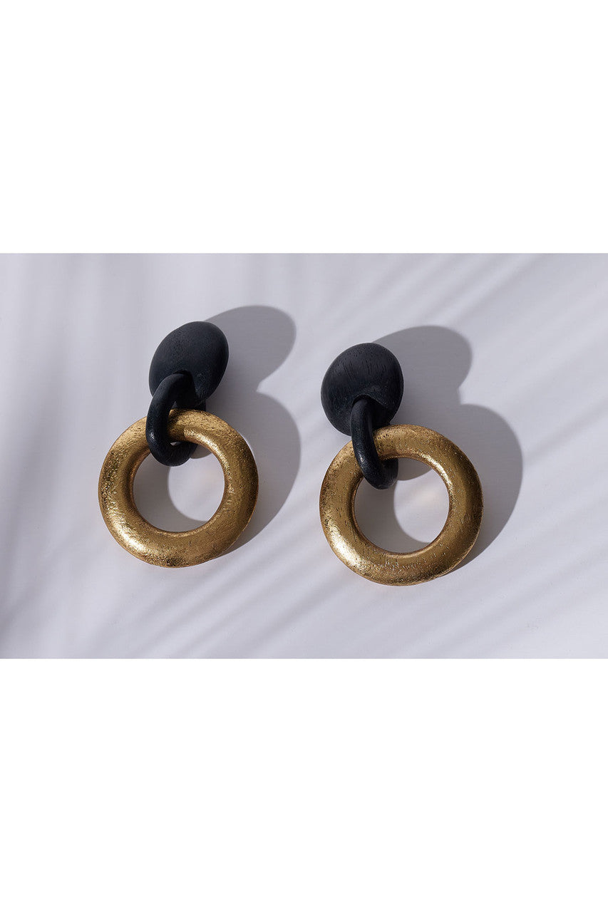 Buy Acacia Wood and Gold Plated Hoop Earrings in Black/Gold Online Black/Gold Natori