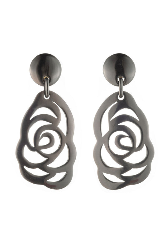 Buy Buffalo Horn Floral Scroll Drop Earrings in Black Online Black Natori