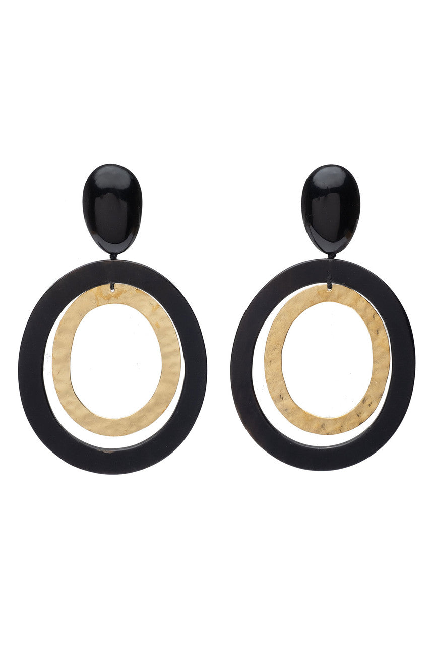 Buy Buffalo Horn and Gold Double Hoop Clip Earrings in Black Online Black Natori