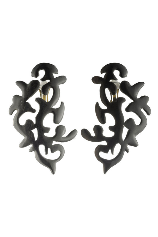 Buy Buffalo Horn Scroll Earrings in Black Online Black Natori