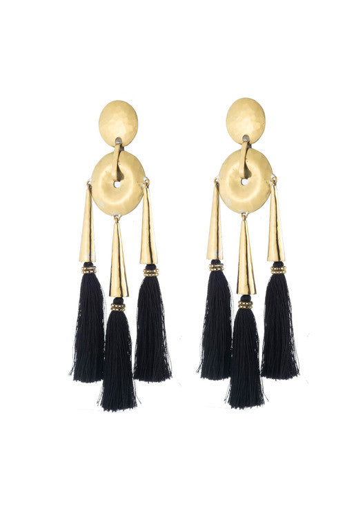 Buy Gold Plated Brass Black Fringe Clip Earrings in Gold Online Gold Natori