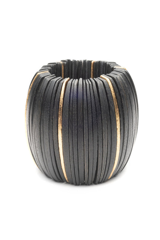 Buy Acacia Wood and Gold Plated Sliced Bangle in Black/Gold Online Black/Gold Natori
