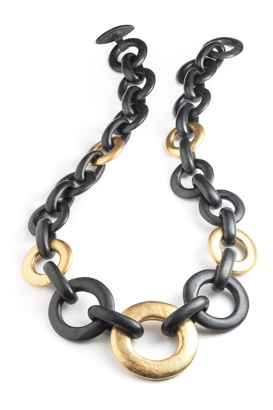 Buy Acacia Wood and Gold Plated Circle Chain Link Necklace in Black/Gold Online Black/Gold Natori