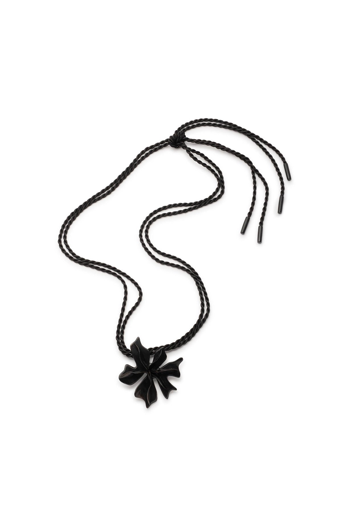 Horn Floral Pendant Necklace Black Natori