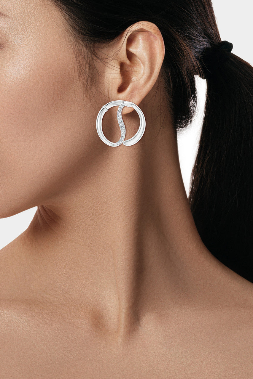 Buy Shangri-La Yin-Yang 14K Gold and Diamond Large Button Stud Earrings in 14K White Gold Online 14K White Gold Natori