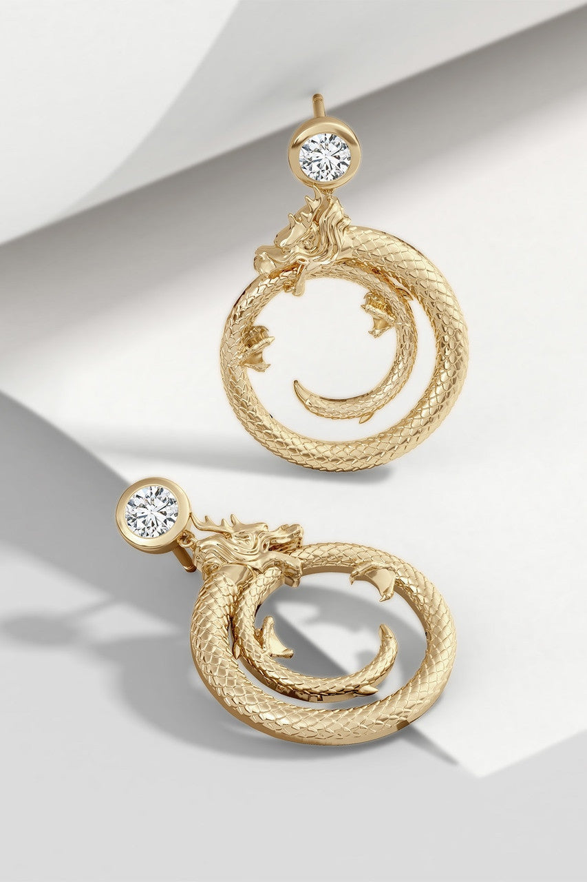 Buy Dragon 14k Yellow Gold Ear Danglers With Diamond in Yellow Gold Online Yellow Gold Natori