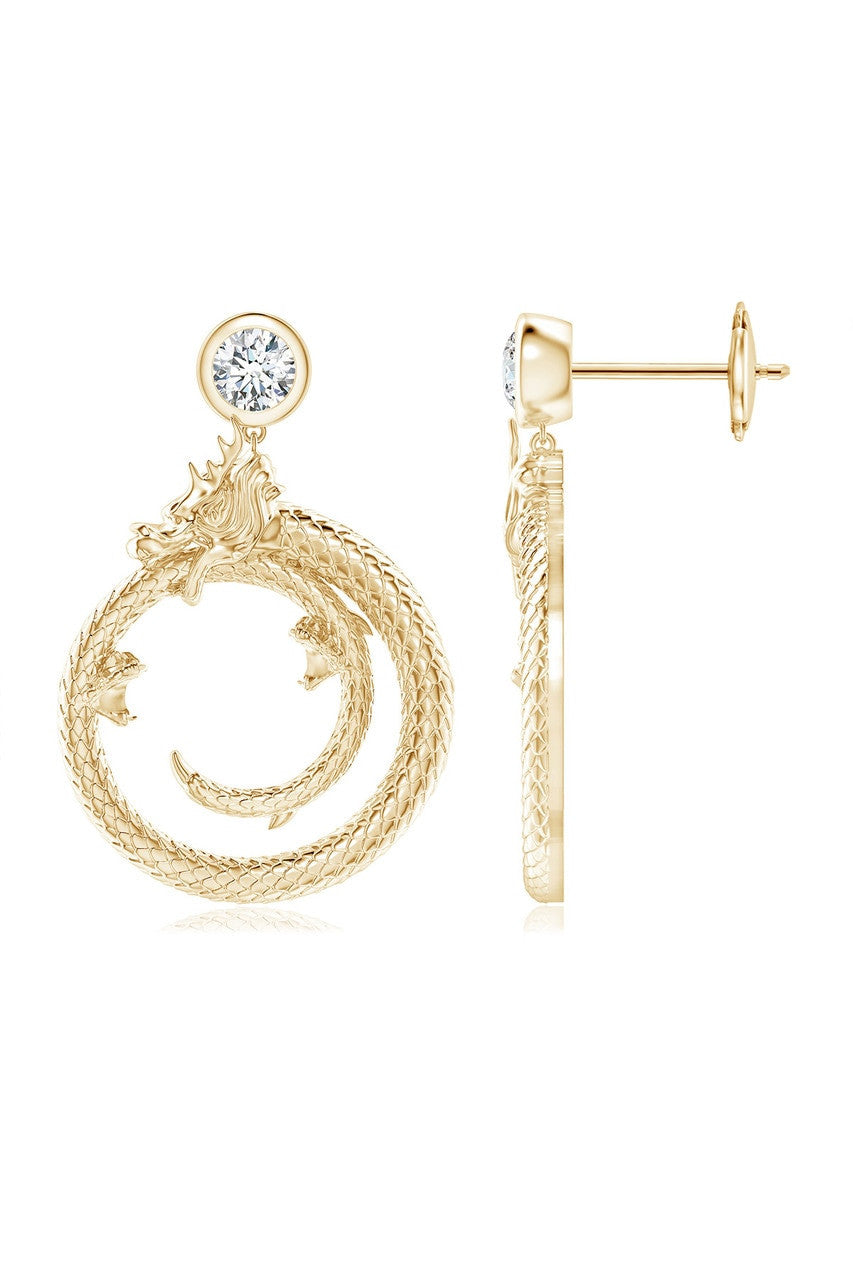 Buy Dragon 14k Yellow Gold Ear Danglers With Diamond in Yellow Gold Online Yellow Gold Natori