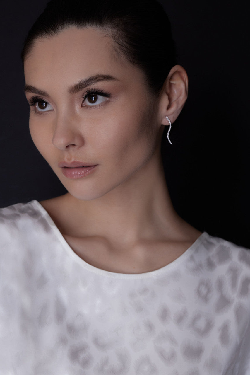 Buy Shangri-La Brushstroke 14k Gold and Diamond Medium Stud Earrings in 14K White Gold Online 14K White Gold Natori