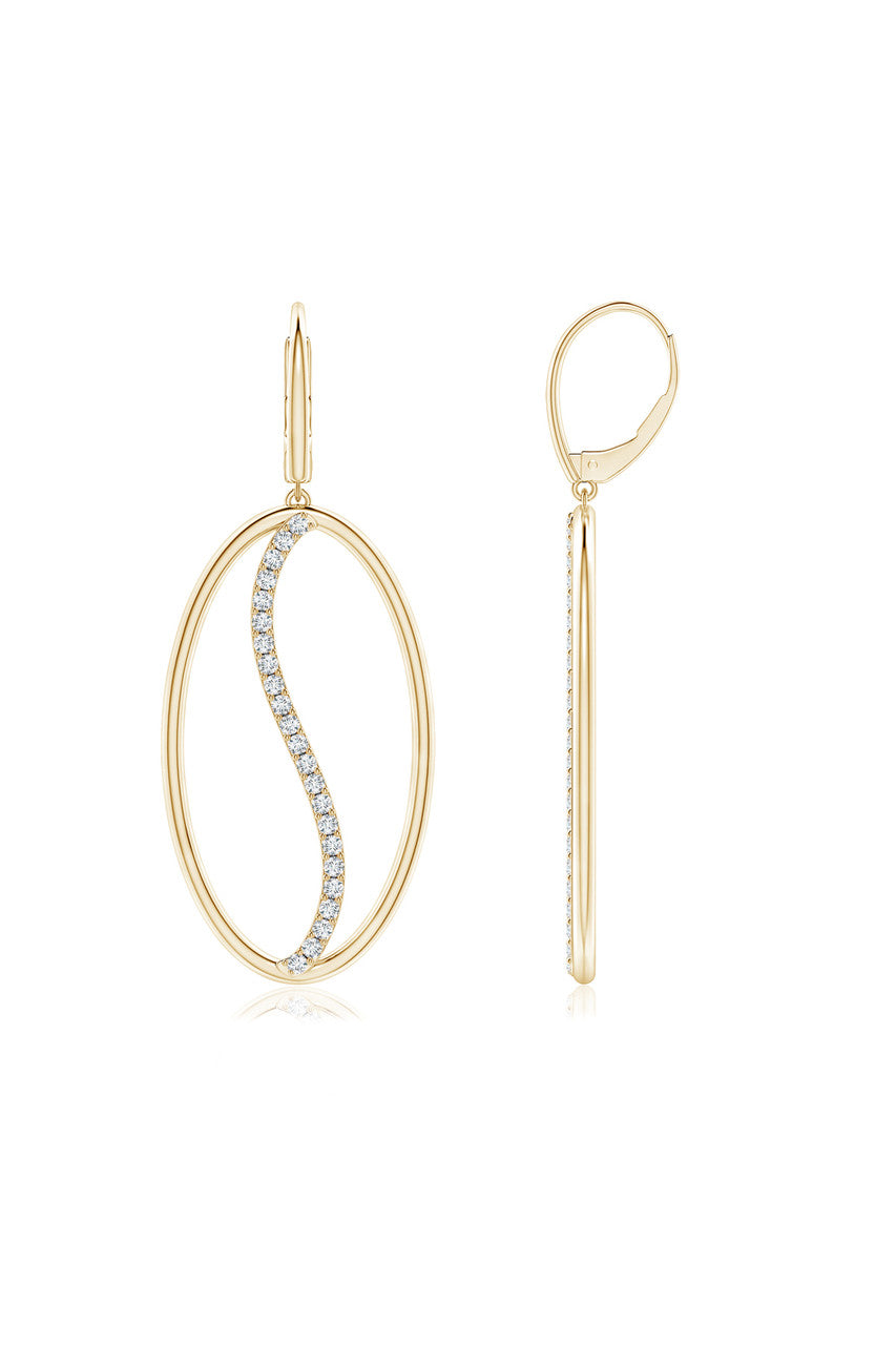 Buy Shangri-La Elliptical Yin-Yang 14K-Gold and Diamond Large Leverback Earrings in 14K Yellow Gold Online 14K Yellow Gold Natori