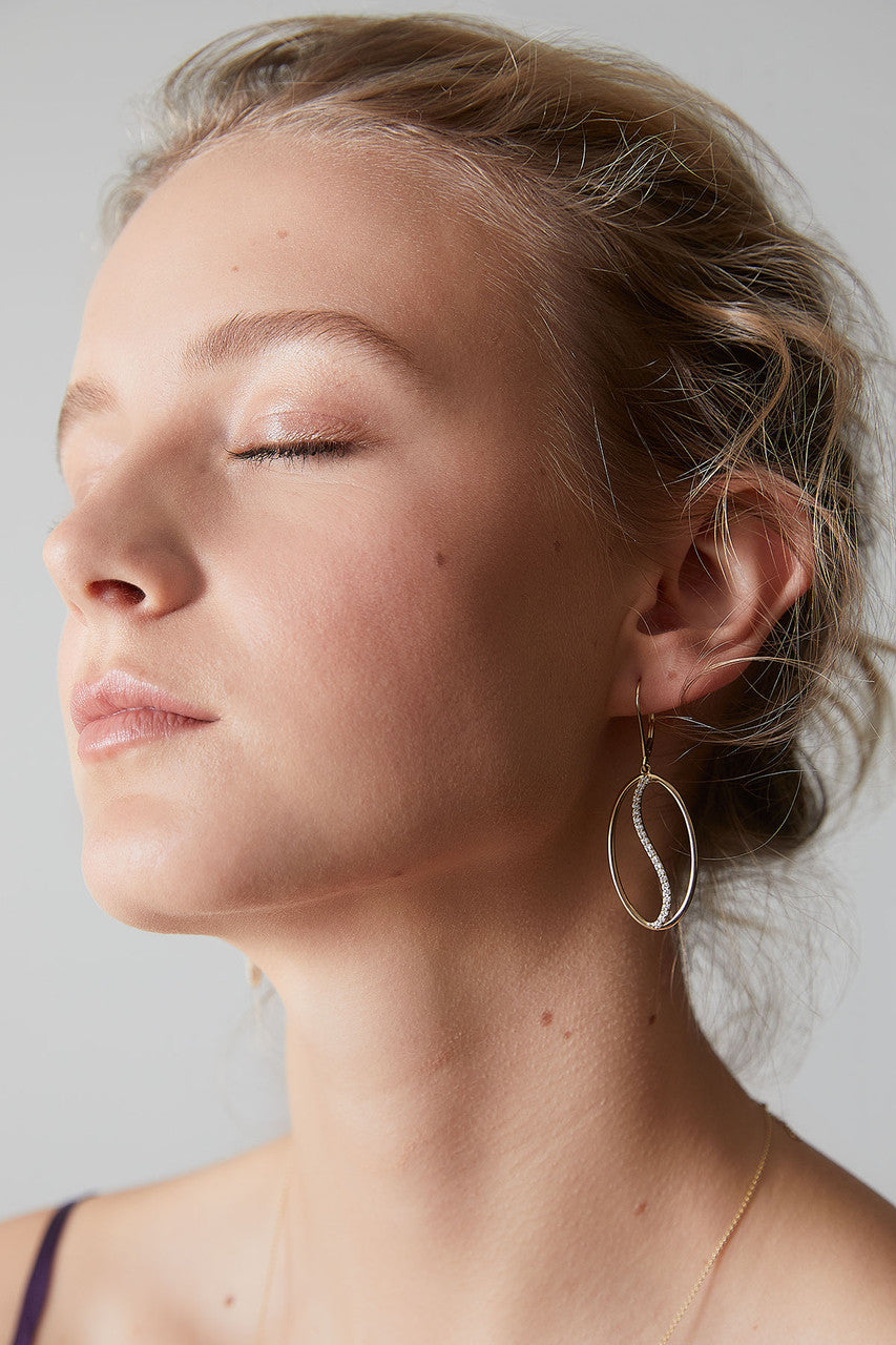 Buy Shangri-La Elliptical Yin-Yang 14K-Gold and Diamond Large Leverback Earrings in 14K Yellow Gold Online 14K Yellow Gold Natori