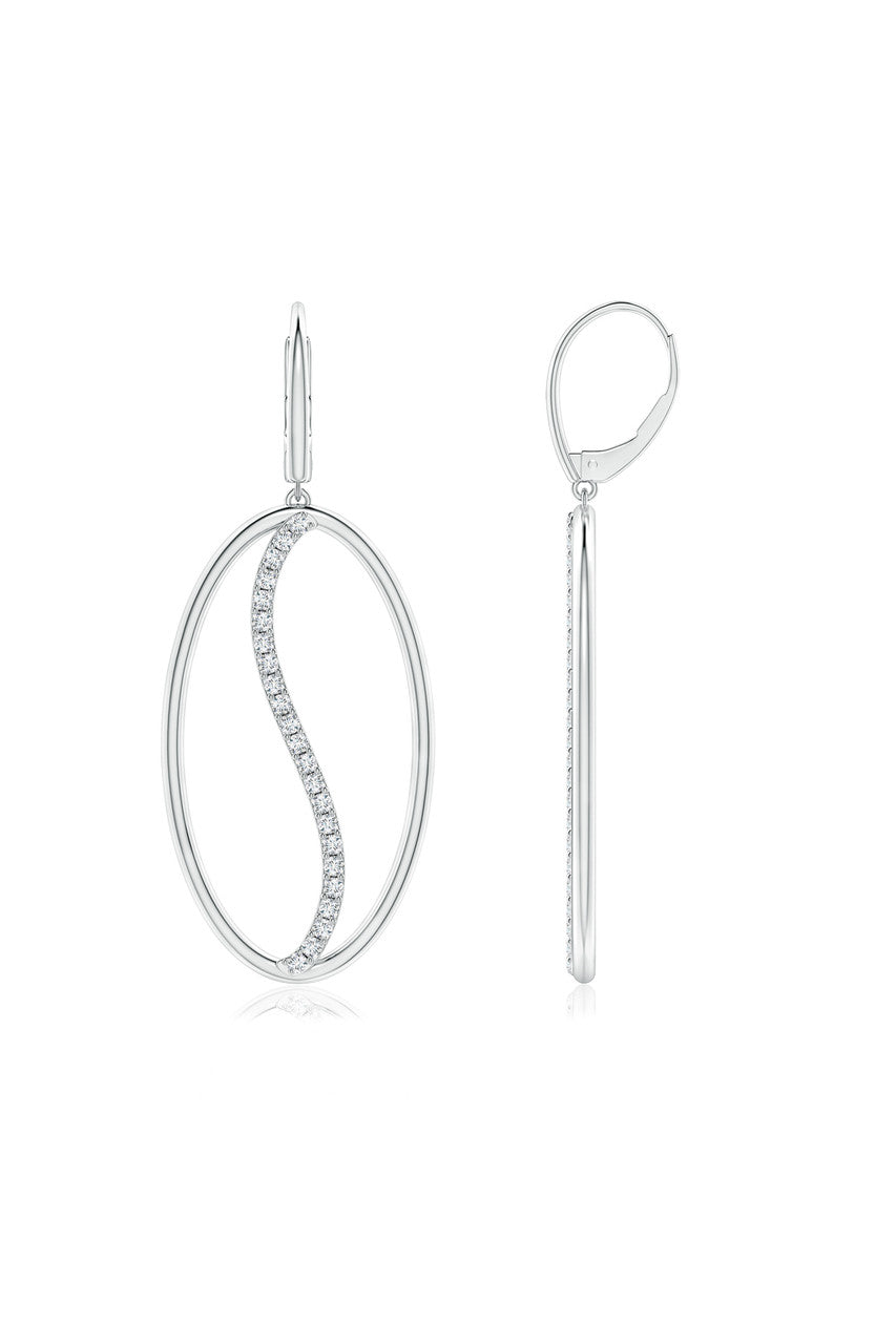 Buy Shangri-La Elliptical Yin-Yang 14K-Gold and Diamond Large Leverback Earrings in 14K White Gold Online 14K White Gold Natori