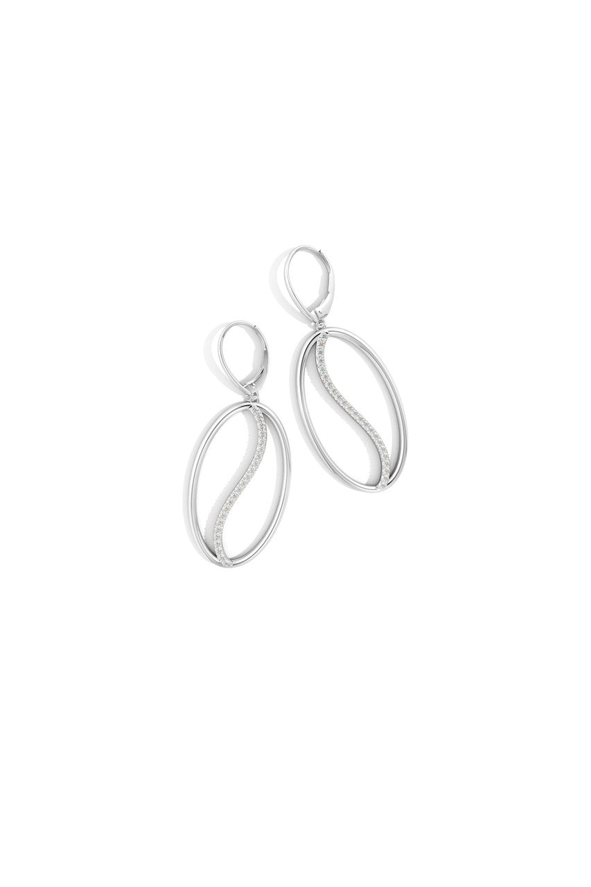 Buy Shangri-La Elliptical Yin-Yang 14K-Gold and Diamond Large Leverback Earrings in 14K White Gold Online 14K White Gold Natori