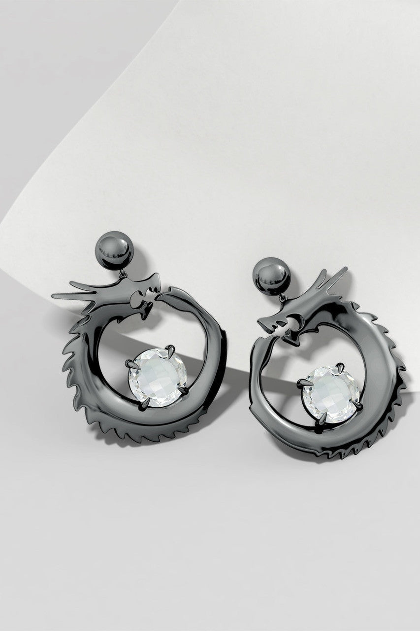 Buy Dragon Midnight Silver and White Topaz Dangler Earrings in Midnight Silver Online Midnight Silver Natori