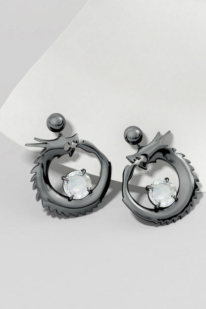 Buy Dragon Midnight Silver and White Topaz Dangler Earrings in Midnight Silver Online Midnight Silver Natori
